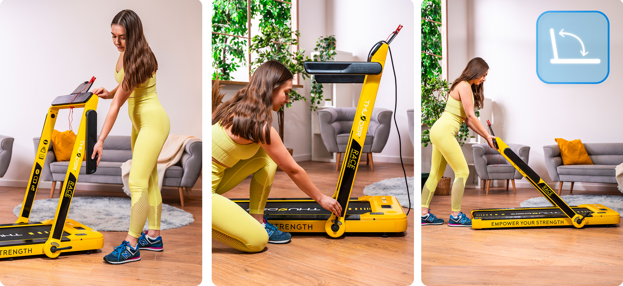 Tapis roulant Thunder RACE piegato in uno spazio ridotto