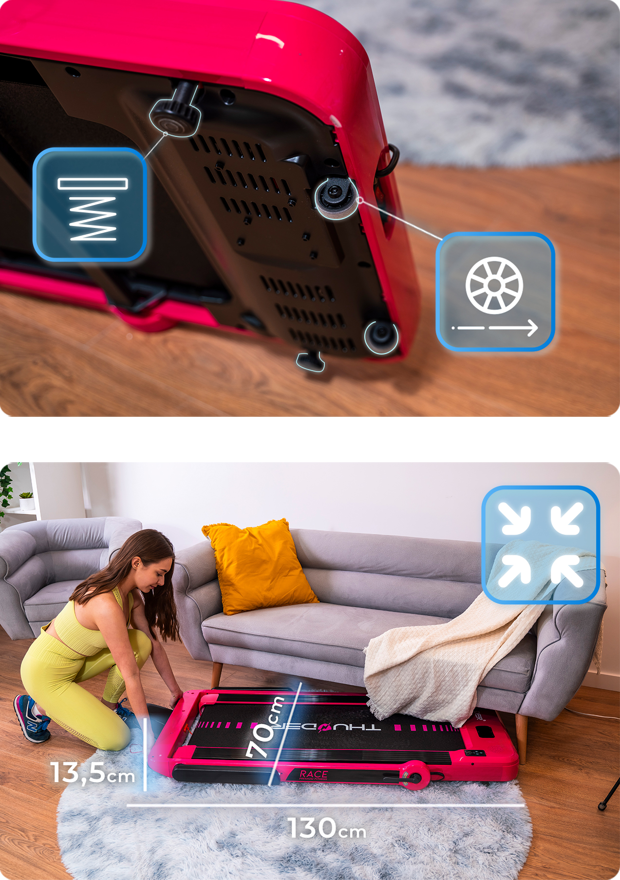 Primo piano del nastro del tapis roulant e dell'ammortizzazione