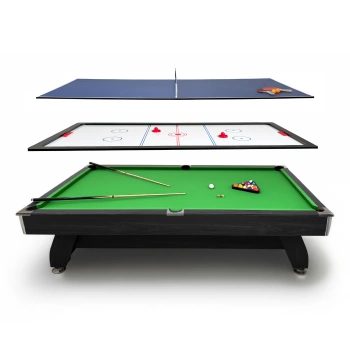 Tavolo da biliardo THUNDER 8FT BOLD BLACK con piano Air Hockey e Ping Pong