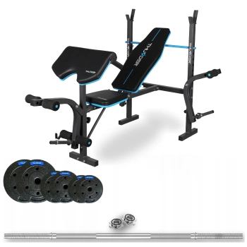 Set da bodybuilding THUNDER 50 kg con bilanciere da 220 cm e panca VIGOR-A