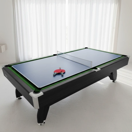 Tavolo da biliardo THUNDER 8FT BOLD BLACK con piano Air Hockey e Ping Pong