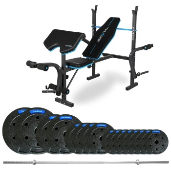 Set da bodybuilding THUNDER 50 kg con bilanciere da 180 cm e panca VIGOR-A