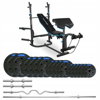 Set da bodybuilding THUNDER 57,5 kg con panca VIGOR-B e bilanciere per tricipiti