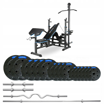Set da bodybuilding THUNDER 57,5 kg con panca VIGOR-C e bilanciere per tricipiti 